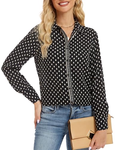 JTD Womens Button Down Shirts Long Sleeve Collared Blouses Wrinkle-Free Work Office Casual Chiffon Top