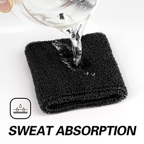 Foto von Courpal 3er-Set schwarzes Schweißband Sport Stirnband Handgelenkband Schweißbänder Terry Cloth Handgelenkschweißband Stirnschweißband Feuchtigkeitsableitendes Schweiß absorbierendes Kopfband