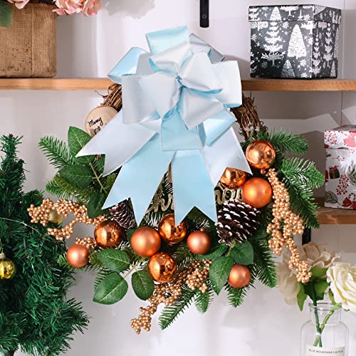 Uniqooo 2.5 Inch Wide 30 Yards, Decorative Easter Blue Silver Reversible Satin Wired Ribbon Roll, Double Sided 2 Colors For Gift Basket, Boxes Floral, Wreath Garland Gift Wrapping Decor Packaging #TOP2