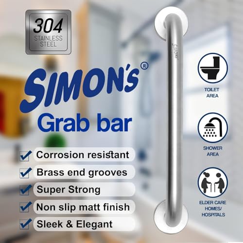 Image of Simon's 100% Stainless Steel 304 Heavy Duty Grab bar for Bathroom handrailing and Safety Handle for Elderly - 24 inch - Pack of 2