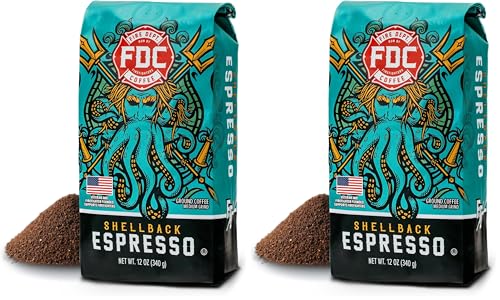 Image of Fire Department Coffee - Gives Back to Firefighters - Shellback Espresso Ground Coffee - Bold & Smooth - Roasted in the USA - Dark Roast Espresso - Veteran Owned (12 oz, Pack of 2)
