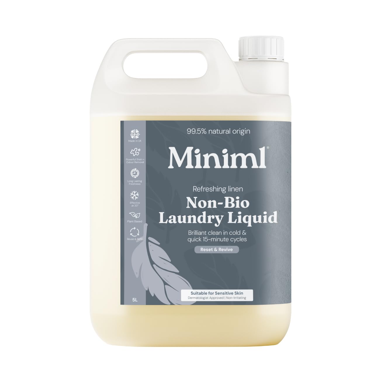 Eco Laundry Liquid Washing Detergent 5L Refill - Natural Non Bio Fresh Linen Scented Clothes and Fabric Softener for Machine or Delicate Hand Cleaning - 100% Vegan & Cruelty Free (165 Washes)