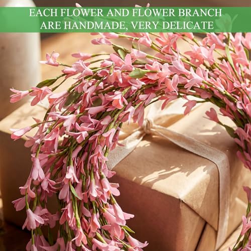 Canlierr 1 Pack 71 Inch Artificial Forsythia Branches Faux Flower Vine Garland Forsythia Flower Hanging Wreath Floral DIY Decoration for Front Door Home Indoor Spring Wedding Easter Decor (Pink) - Thumbnail 2