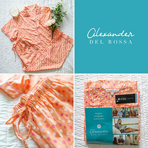 Alexander Del Rossa Women's Lightweight Button Down Pajama Set, Short Sleeved Cotton Pjs, Small Orange and Gray Polka Dots with Black Piping (A0518V65SM)