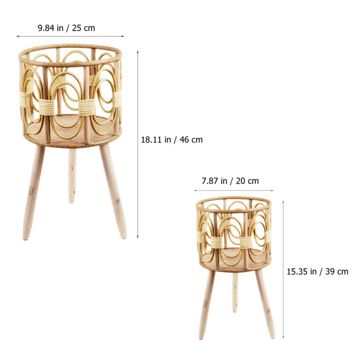 Mikikit Support pour Plantes en Bois 2pcs Pieds Stables et Structure Robuste, Panier Tressé Délicat pour Décoration Naturelle un Espace de Travail ou Balcon