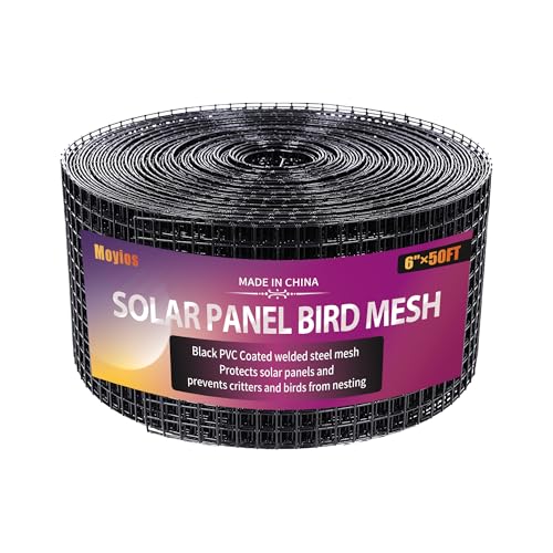 Moyios 6in x 50FT Solar Panel Bird Mesh Black PVC Coated Steel Solar Panel Bird Guard Proofing...