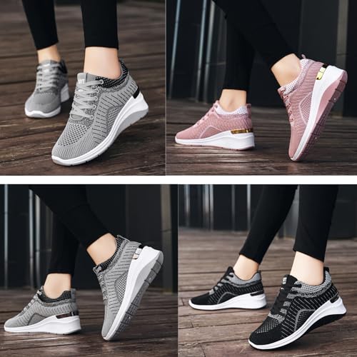 Women's Knitted Mesh Wedge Lace-up Sports Shoes with Arch Support Comfortable Heightened Thick Casual Orthopedic Walking Shoes Outdoor Non-Slip Lightweight Running Tennis Shoes4