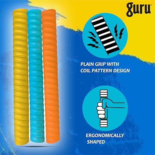 Image of Guru Premium Coil Cricket Bat Grips, 6 Pieces Set of Rubber Grips for Bat (Multicolor)