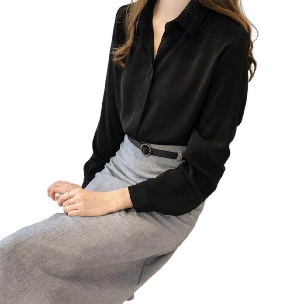 Lockeres Damenhemd,Damen Satin Seide Bluse Shirt V-Ausschnitt Schwarz Langarm Mode Hemden Business Hemd Mit Knopf Sexy Party Tops Casual Arbeit Büro Bluse Für Mädchen Damen