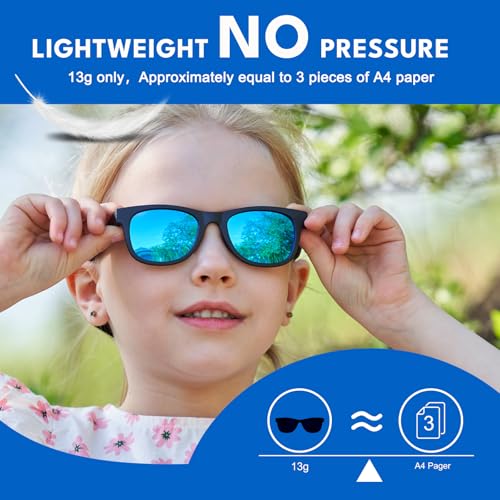 2-Pack Polarized Toddler Sunglasses with Strap for 0-24 Months,Black & Sky Blue3