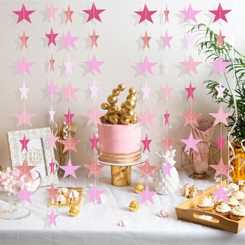 Image of Patelai Glitter Star Garland Banner 2026 Graduation Decor 130 Feet Star Hanging Banner Twinkle Backdrop for Party Birthday Classroom Wedding Supplies(Pink,Purple)