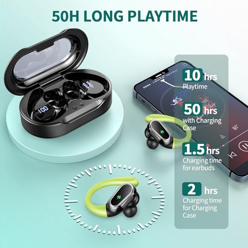 Image of Wireless Earbuds, 2026 Bluetooth 5.4 Headphones Sport, Bluetooth Earbuds with ENC Noise Canceling Mic, 60H Stereo Wireless Headphones IP7 Waterproof with Earhooks, Dual LED Display for Workout /Running