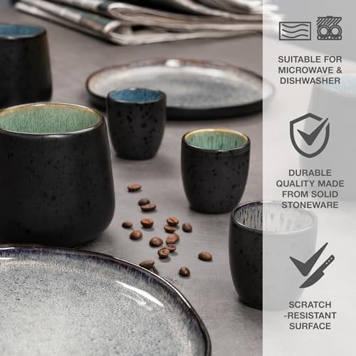 Moritz & Moritz SOLID kubki do espresso 4-pak - kubki do espresso z kamionki 70 ml w zestawie - reaktywny design z kolorowymi wnętrzami - wytrzymałe małe kubki do kawy - można układać w stos i łatwe w