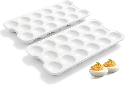 ONEMORE Ceramic Deviled Egg Platter Set of 2, Christmas Deviled