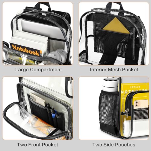 PAMANO Clear Backpack Heavy Duty Transparent See Through Bag for College Work Travel Security,Black2