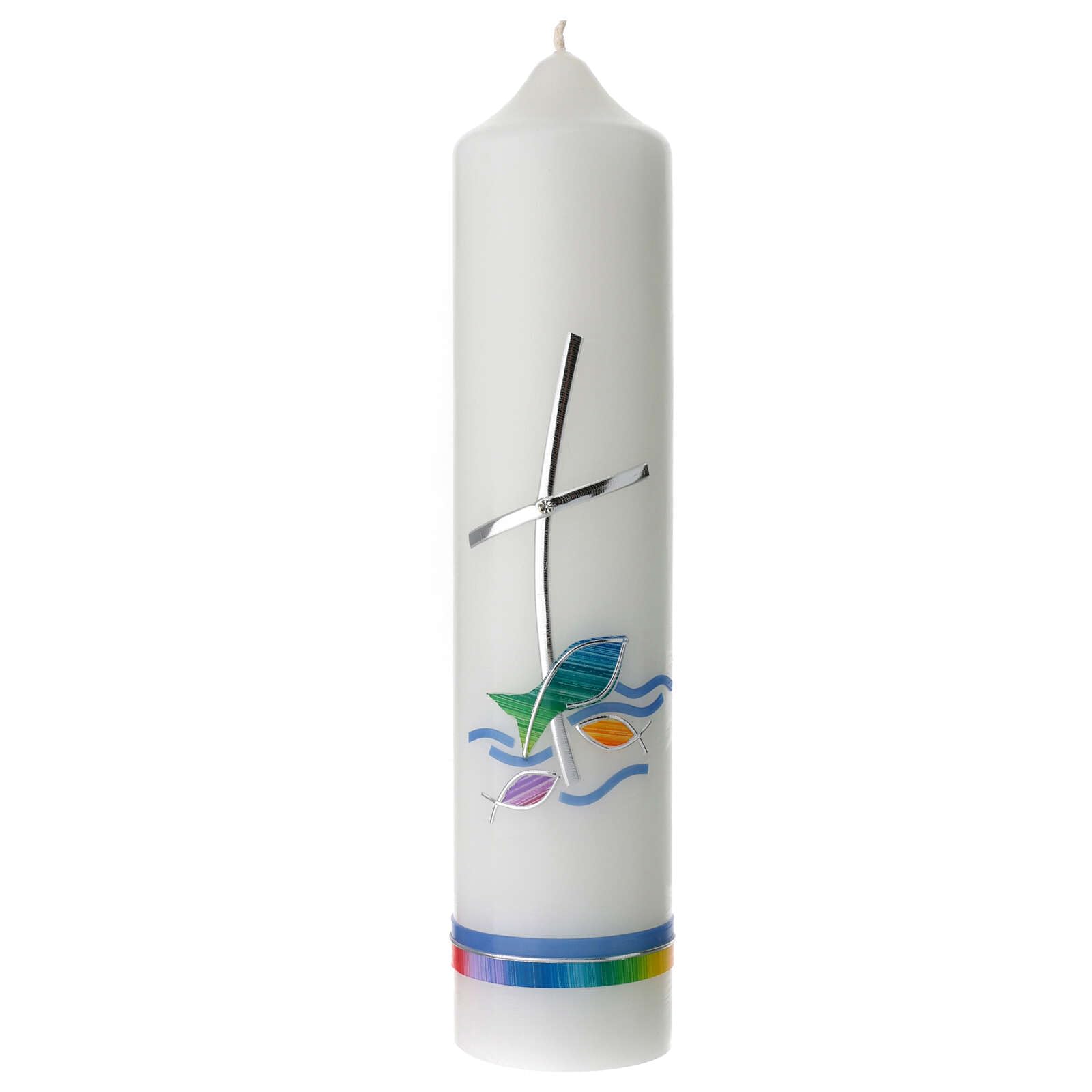 Candle for Baptism, Cross Water and Fishes, 265x60 mm
