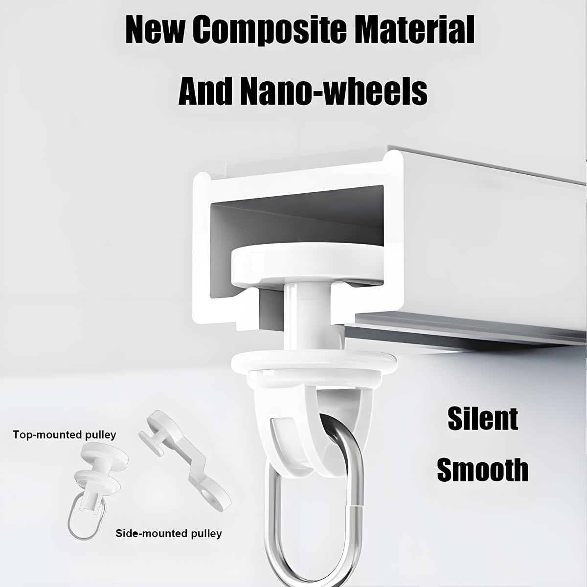 Système de crochets auto-adhésifs pour rideaux sans perçage - Barre de support de plafond silencieuse - Installation facile pour chambre à coucher, salon, bureau (5,70 m)