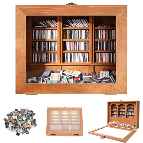 SGZIOO Anxiety Bookshelf Shake Away Your Anxiety Mini Bookshelf and 300 Pcs Mini Books Wooden Miniature Library for Stress & Anxiety Relief Display Case Ornaments Gifts for Book Lovers & Anxious