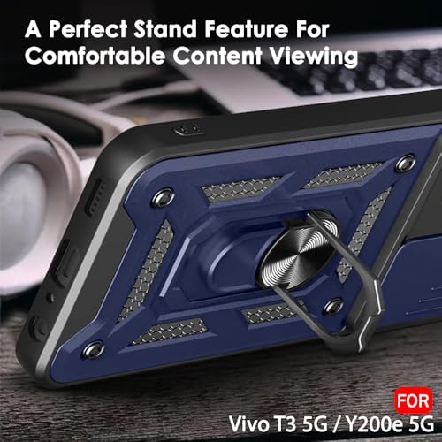 Image of TheGiftKart Tough Armor Bumper Back Cover Case for Vivo T3 5G / Y200e 5G | Sliding Camera Cover, Kickstand & Ring Holder | 360 Degree Protection Back Cover Case for Vivo T3 / Y200e 5G (PC & TPU, Blue)