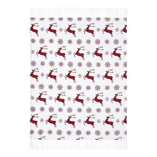 VHC Brands Christmas Decorations for Living Room Couch Sofa Bedding Scandia Snowflake Red White Woven Throw 50×60
