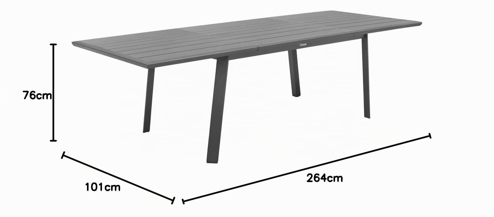 Hespéride - Table de Jardin Extensible Pavane Gris Graphite - 10 Places - Aluminium Traité Epoxy Antirouille - Meuble d'Extérieur à Rallonge Papillon