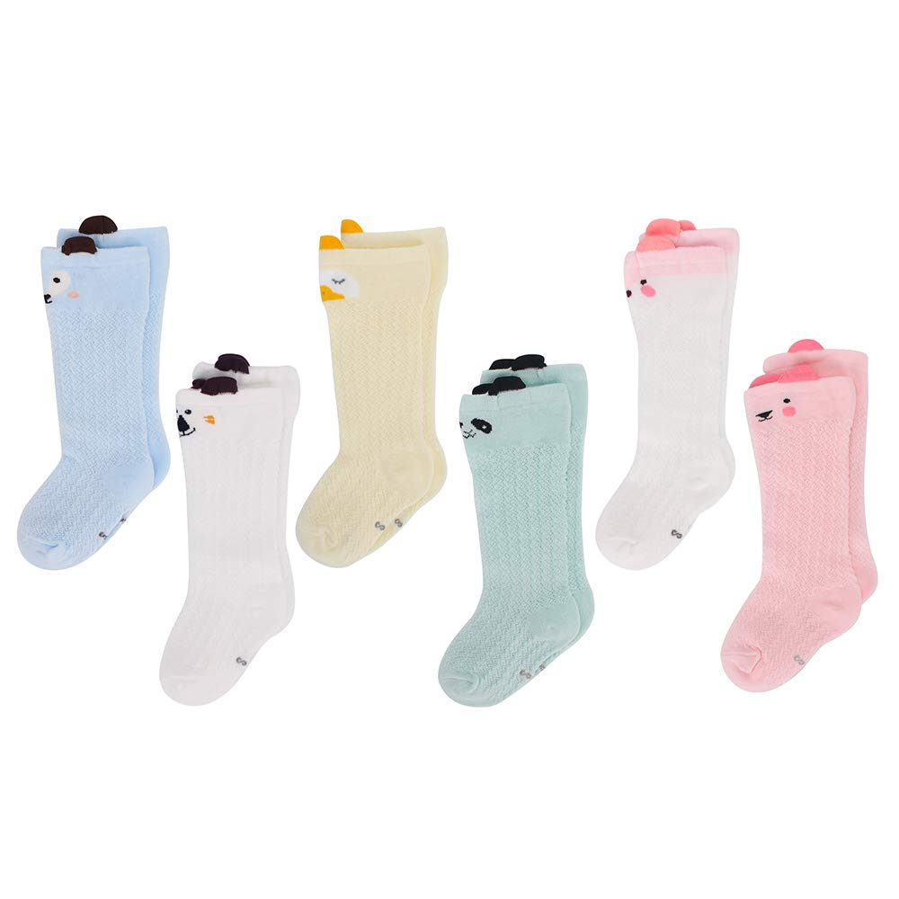 LACOFIA 6 Pares de calcetines largos de altos para bebé niñas Medias de algodón de punto princesa infantiles niña