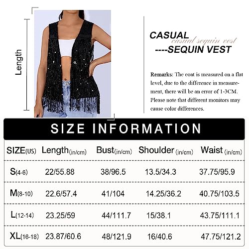 Asooll Fringe Sequin Vest Black Sparkly Jacket for Women4