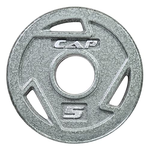 CAPHAUS Olympic Cast Iron Grip Plates, Fit 2-inch Olympic Barbell for Strength & Conditioning Workouts, Weightlifting & CrossFit - Gray, 5LB, Single