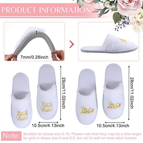 7 Pair Bride Slippers - Bridesmaid & Wedding Day Fuzzy Bridal Shower Gift (White, Bride Tribe)2