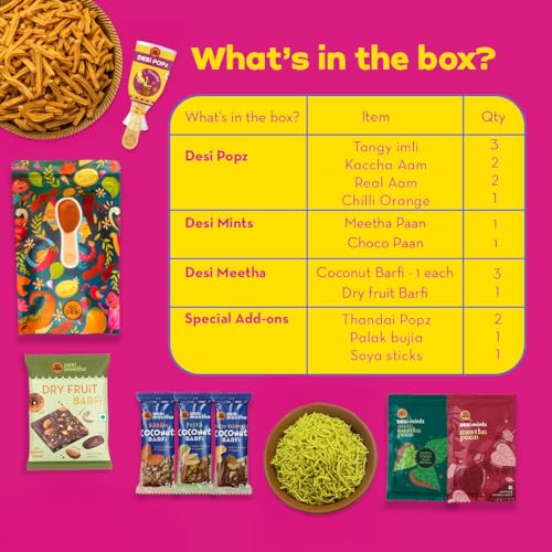 Image of GO DESi Gift Hamper, Permium Gourmet Gift Box with Desi Popz, Thandai Popz, Sweets and Snacks, Gifts For Family and Friends, Festival Gifting