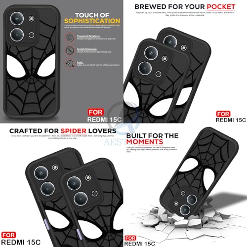 Image of AESTMO Back Case Cover for Redmi 15C 5G / Poco C85 5G Cover | Spidey Face Mask Design | Silicone Case | Full Body Protection | Camera Protection Back Cover for Redmi 15C 5G / Poco C85 5G (Black)
