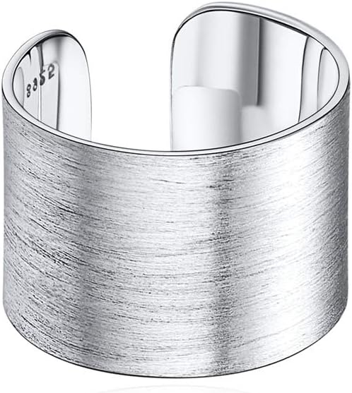 ChicSilver Customizable 925 Sterling Silver Rings for Women Mens High Polished Plain Dome Engagement Band Adjustable Flat Wide Cuff Ring, Width 5/10/15MM
