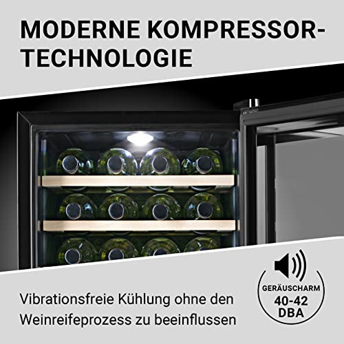 N8WERK Weinkühlschrank für bis zu 20 Flaschen Wein| | Leise Kompressortechnologie, freistehend, Temperaturbereich 4 °C - 18 °C, mit Thermoverglasung | LC-Display, LED-Beleuchtung – Bild 4