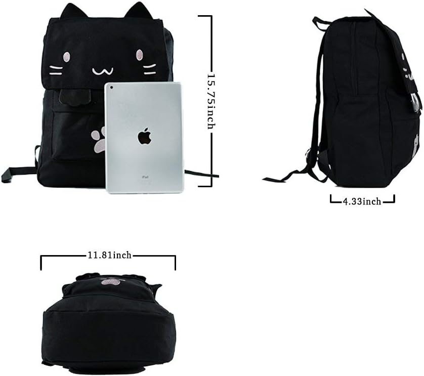 DemonChest Black College Cute Cat Embroidery Canvas School Backpack Bags for Kids Kitty(Pink) - Image 7