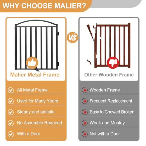 Malier Metal Freestanding Dog Gates, 32'' Height Outdoor Indoor Dog Fences, 48'' Extra Wide Pet Gate, Foldable Puppy Free Standind Tall Pet Gate for Stairs, Hallways, Doorways, Yard (Black 2 Panels) - Thumbnail 2