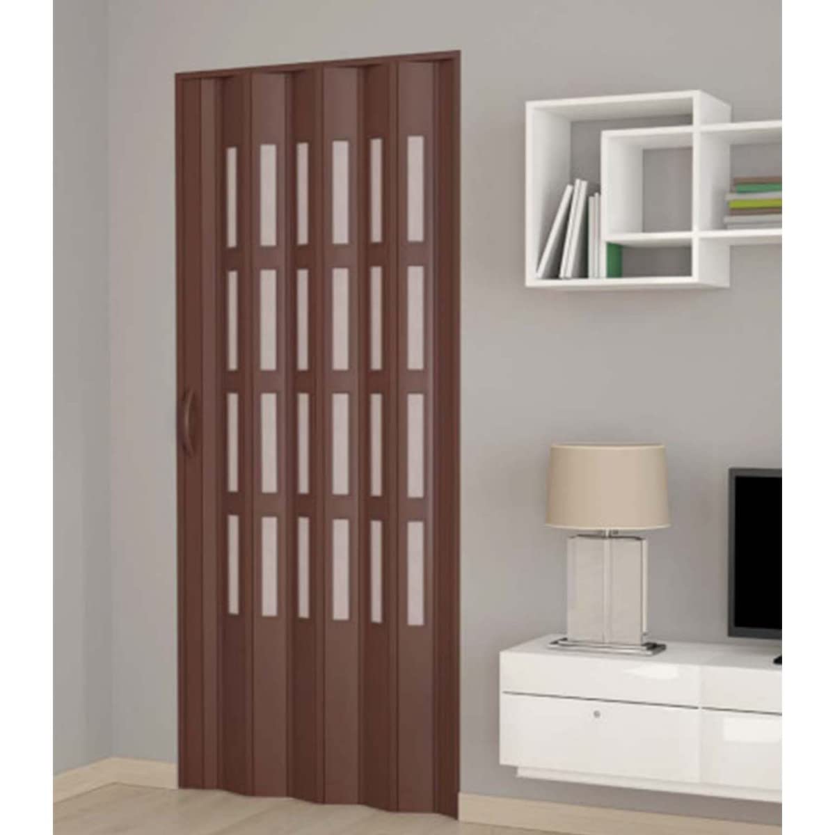 Porta a soffietto da interno in kit con vetri in PVC Noce 82x210 cm mod. Sonia