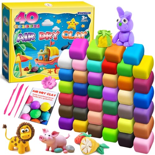 Argilla da Modellare, 40 Colori Pasta Modellabile Magica Essiccante All'aria per Bambini, Regalo per Ragazzi e Ragazze Dai 3 ai 12 Anni