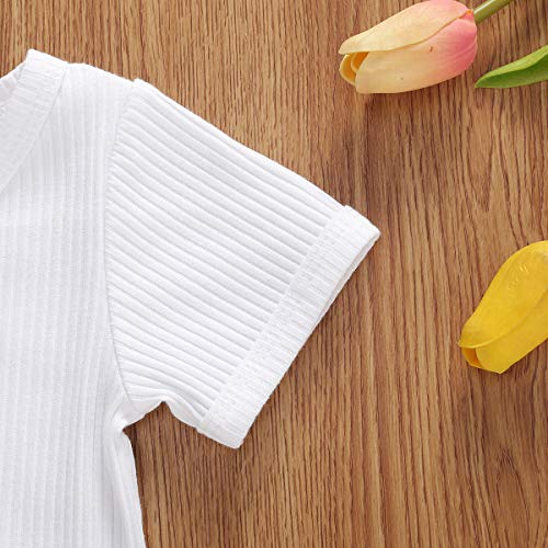Newborn Unisex Baby Organic Cotton Kimono Bodysuit- Basic Plain Rib Stitch Short Sleeve Infant Side Snap Onesie (White, 3-6M)