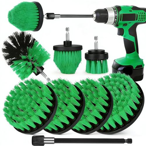 Image of 8 Pack Drill Brush Attachment Set,1 /4in Power Scrubber Brush + Extend Long Rod, Multi-Purpose Brush Drill Attachment, Power Cleaning Scrub Brush for Bathroom, Tub, Tile(Green)