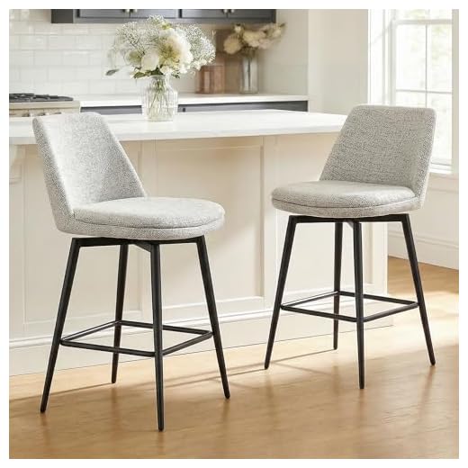 CHITA Counter Height Swivel Barstools, Upholstered Fabric Bar Stools Set of 2, Metal Base, 27.2" Seat Height, White (Multi-Colored)