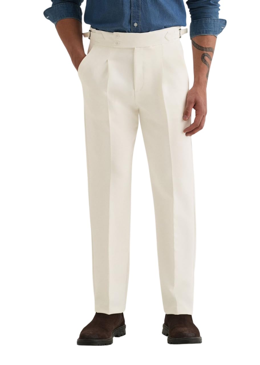 Men's Double Pleated Trousers, Side Buckle Waistband, Formal Straight Fit Pants-picture-22