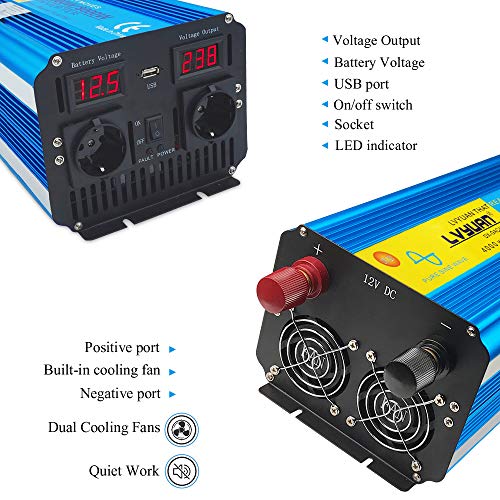 Inversor de corriente de 4000 W para caravanas con doble enchufe de 230 V y luces LED 5