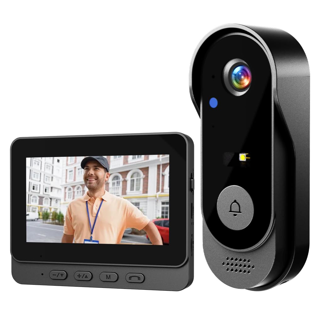 KEPEAK Caméra de sonnette vidéo sans fil avec moniteur, étanche IP66, grand écran de 4,3", vision 120°, batterie 1000 mAh, audio bidirectionnel, vision nocturne, aucune application/WLAN nécessaire