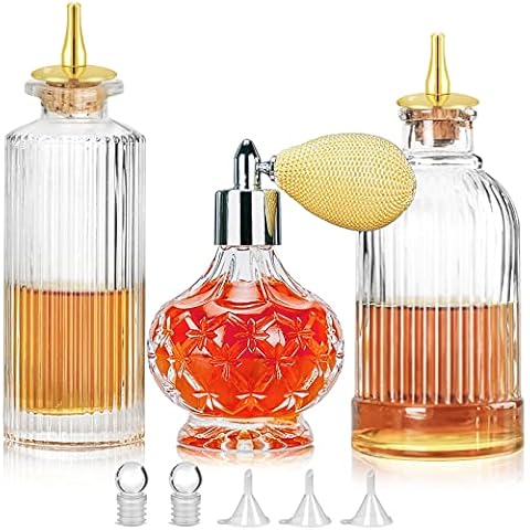 SuproBarware Bitters Bottle and Cocktail Atomizer Set, Vintage Glass Dasher Bottles,Atomizer Spray Bottle 3.4oz, Whiskey Mixing Drinks Dispenser with Cork,Great for Cocktail, Bartender, Home Bar Cover