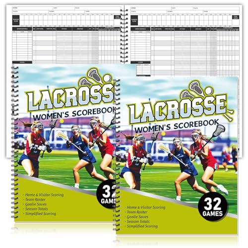 Affrolling 2 Pcs Lacrosse Scorebook Men's/Women's Score Keeping Book for 32 Games Lacrosse Spiral Bound Scorebook with Scoring Instructions 9.25 x 12 Inch for Coach School Adult Supply(Women)