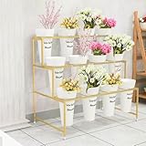 【Espositore a 5 stelle】: per evitare danni al prodotto durante la spedizione, il nostro supporto per fiori viene fornito con due pacchetti, un supporto per fiori e un secchio. L'organizer per vasi da fiori dispone di una struttura a scala a tre strati, design aperto indipendente, nessuna protezione l'una dall'altra, facile da concimare e irrigare, aiuta le piante a ottenere abbastanza luce solare in un ambiente confortevole per favorire la crescita.
