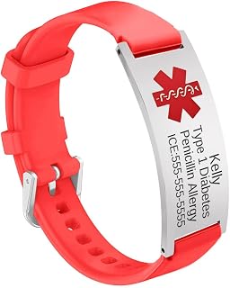 Hdtnhi Custom Engraving Medical Alert Bracelet for Women,Personalized Seniors' Silicone Allergy Alert Information Bracelet