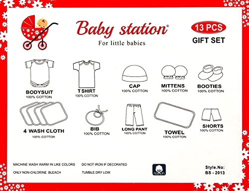Image of BABY STATION New Born Baby Gift Set Cotton Material For Baby Boy And Girls Ideal Baby Shower Gift 13 Pcs (Red)