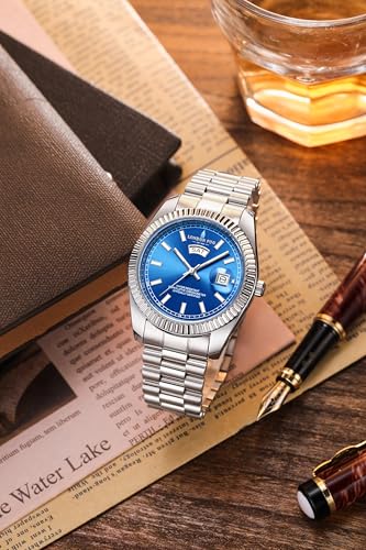Image of London Fog Oxford Collection Analog Quartz Watch for Men with Round Dial and Stainless Steel Strap, Fluted Metal Case, Day & Date Display, Luminous Hands & Hour Markers & Water Resistant