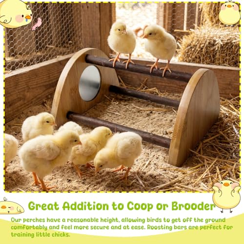 Image of Mini Chick Perch with Mirror, Natural Willow Wood Roosting Bar for Coop&Brooder, Anti-Slip Training Perch for Baby Chicks, El Pollitos, La Pollita, Easy to Assemble&Clean, Fun Toys for Chick